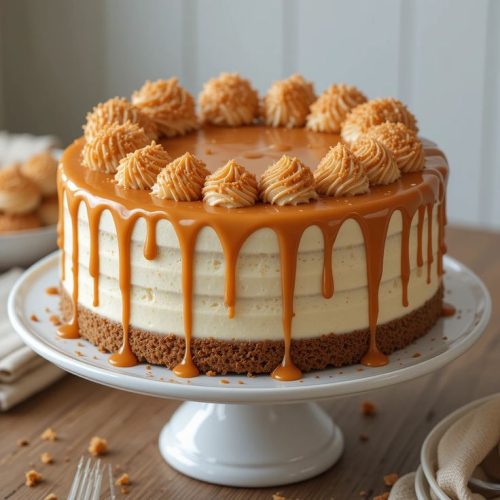 A rich, buttery cake layered with silky caramel…